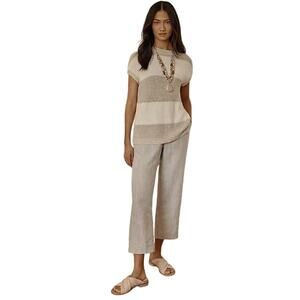 J Jill Linen Blend Cropped Wide Leg Pants Sz Medium